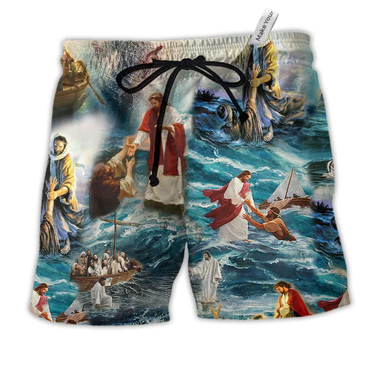 Beach Short / Adults / S Jesus Saved My Life So Warm - Beach Short Reefox - Owls Matrix LTD