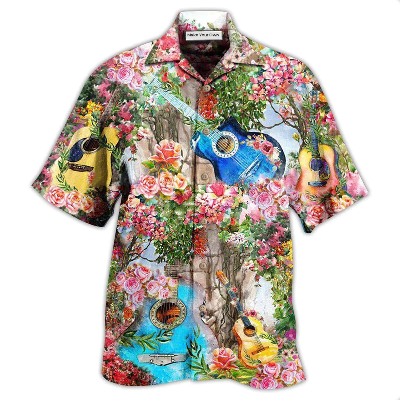 Hawaiian Shirt / Adults / S Guitar Music Guitar Melody In Rose Garden - Hawaiian Shirt - Reefox