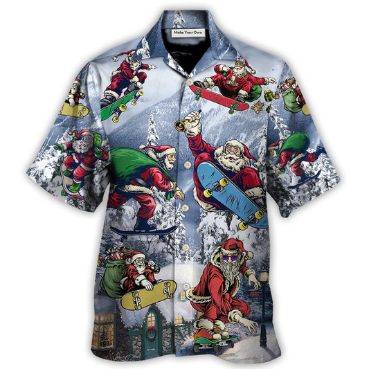 Hawaiian Shirt / Adults / S Christmas Santa Claus Skateboarding Snow Mountain Gift Light Art Style - Hawaiian Shirt - Reefox