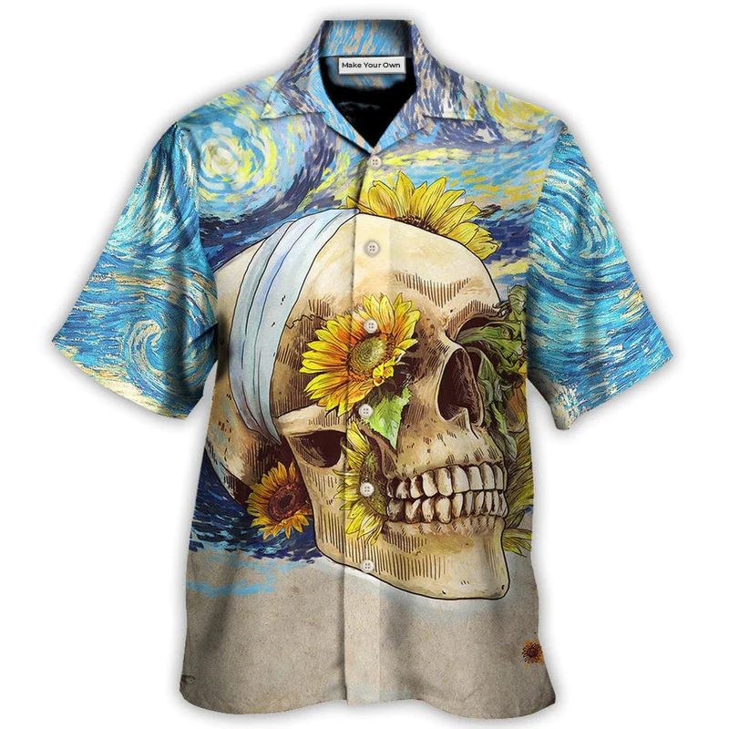 Hawaiian Shirt / Adults / S Skull And Sunflower Vintage Amazing Starry Night - Hawaiian Shirt - Reefox
