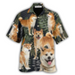 Hawaiian Shirt / Adults / S Akita Dog Tropical Leaf Dark Style - Hawaiian Shirt - Reefox
