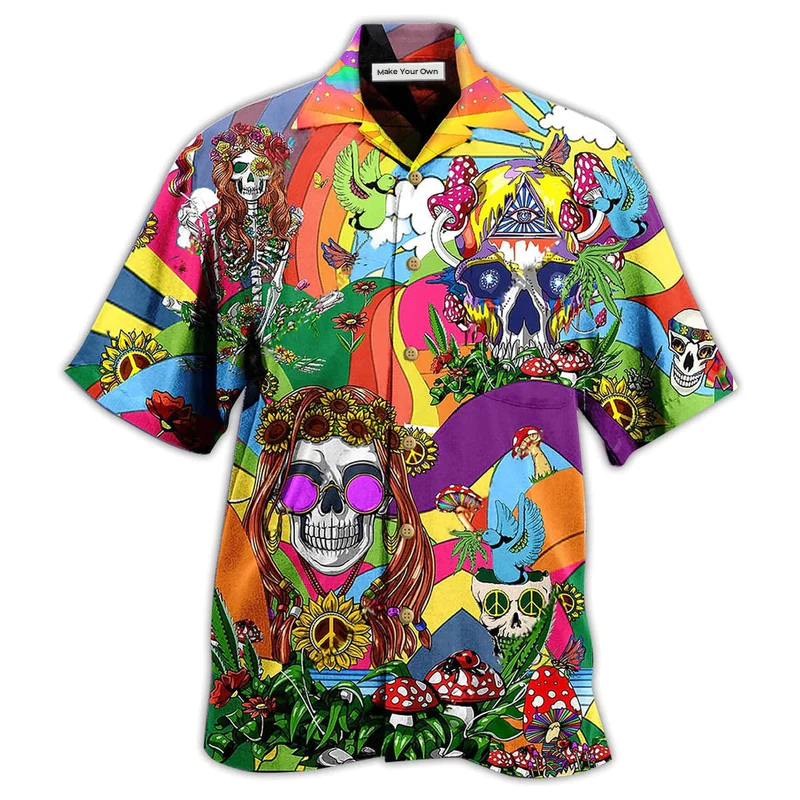 Hawaiian Shirt / Adults / S Hippie Skull Peace Life Color So Funny - Hawaiian Shirt - Reefox