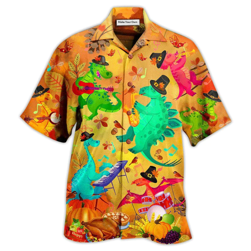 Hawaiian Shirt / Adults / S Dinosaur Funny Thanksgiving - Hawaiian Shirt - Reefox