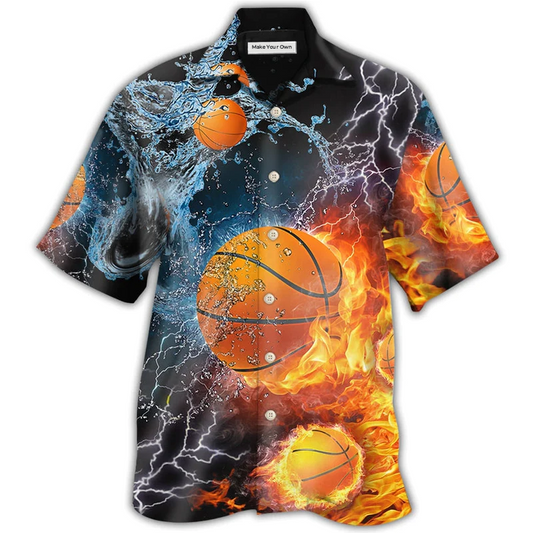 Hawaiian Shirt / Adults / S Basketball Fire And Water - Hawaiian Shirt - Reefox