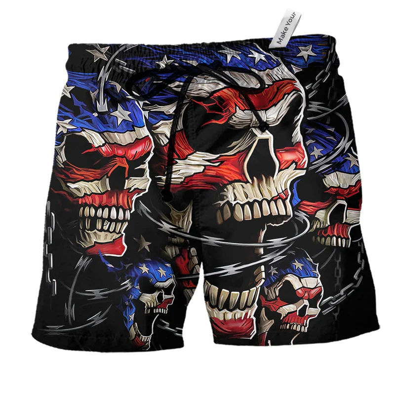 Beach Short / Adults / S America Skull Love America Forever - Beach Short Reefox - Owls Matrix LTD
