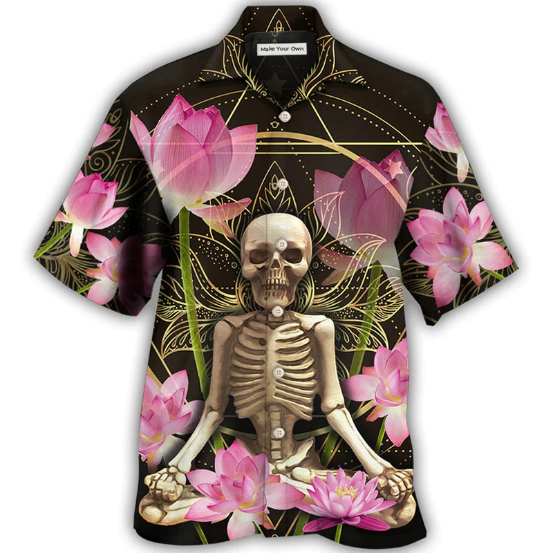 Hawaiian Shirt / Adults / S Skull Yoga Lighting Lotus Flower - Hawaiian Shirt - Reefox