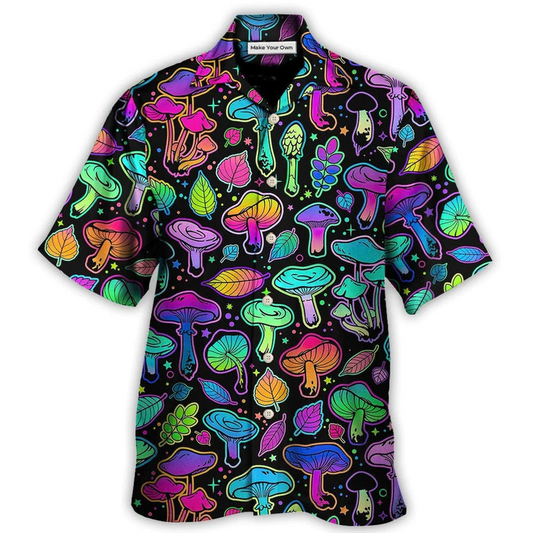 Hawaiian Shirt / Adults / S Mushroom Neon Colorful Bright With Leaf - Hawaiian Shirt - Reefox