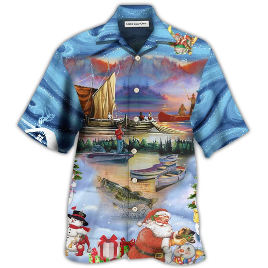 Hawaiian Shirt / Adults / S Fishing And Santa Claus Merry Christmas Happy - Hawaiian Shirt - Reefox
