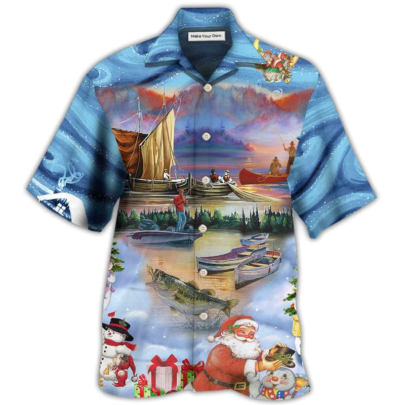 Hawaiian Shirt / Adults / S Fishing And Santa Claus Merry Christmas Happy - Hawaiian Shirt - Reefox