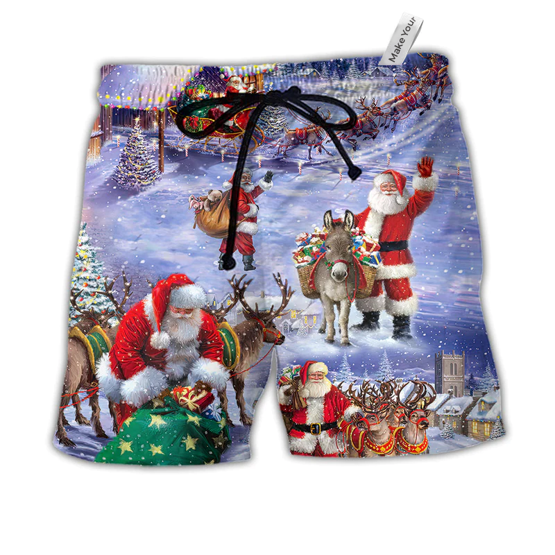 Beach Short / Adults / S Christmas Santa Claus Story Night Gift For Xmas Painting Style - Beach Short Reefox - Owls Matrix LTD