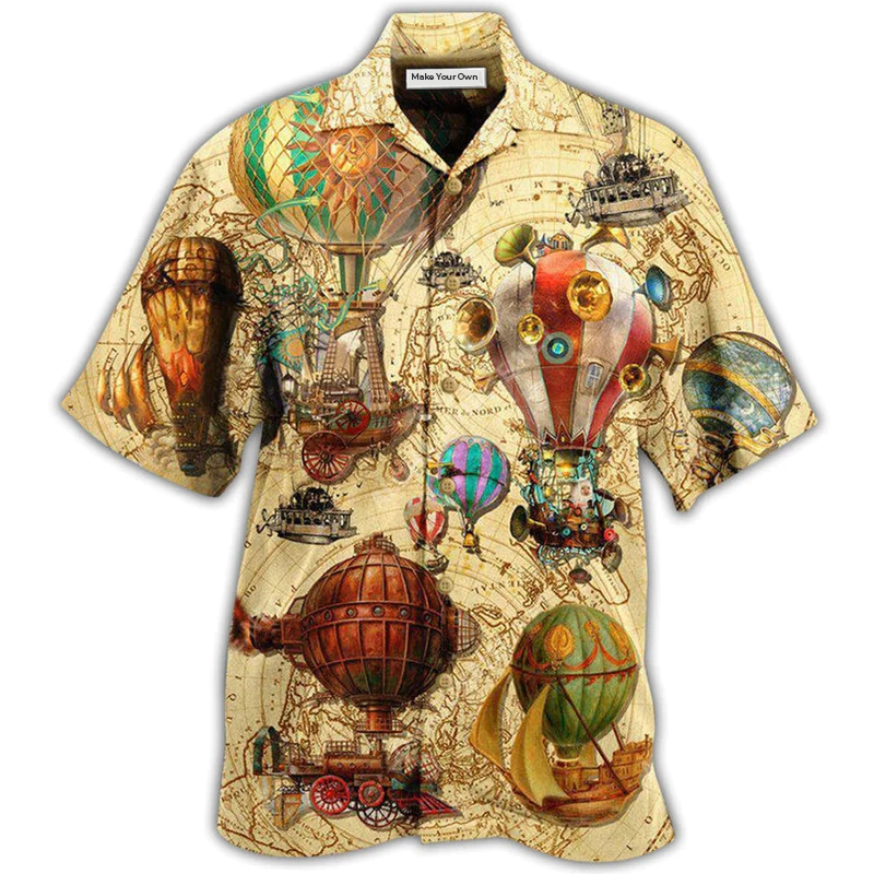 Hawaiian Shirt / Adults / S Air Balloon Fly High Fly Far With Air Balloon Steampunk With Classic Style - Hawaiian Shirt - Reefox