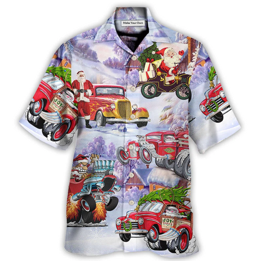Hawaiian Shirt / Adults / S Santa Hot Rod Christmas Tree Merry Xmas - Hawaiian Shirt - Reefox