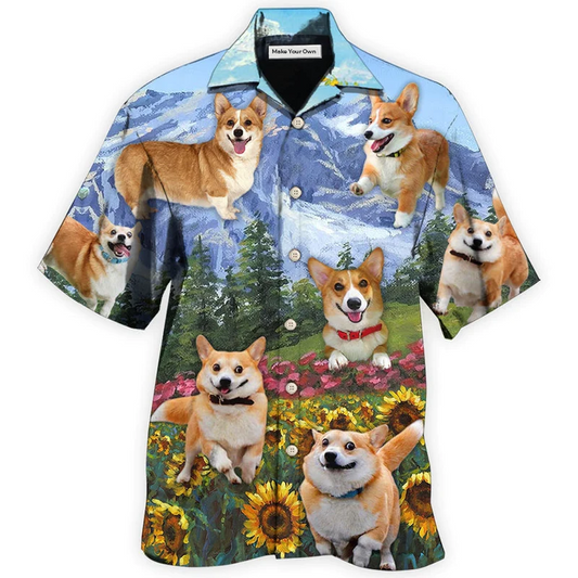 Hawaiian Shirt / Adults / S Corgi Loves Flower Garden - Hawaiian Shirt - Reefox