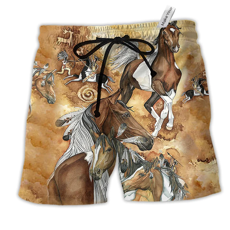 Beach Short / Adults / S Native American Horse Style Traditional - Beach Short Reefox - Owls Matrix LTD