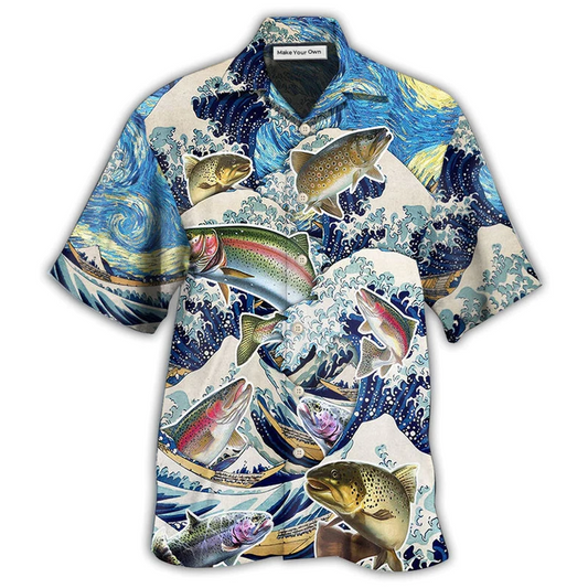 Hawaiian Shirt / Adults / S Fishing Trout Fishing Big Waves Style - Hawaiian Shirt - Reefox