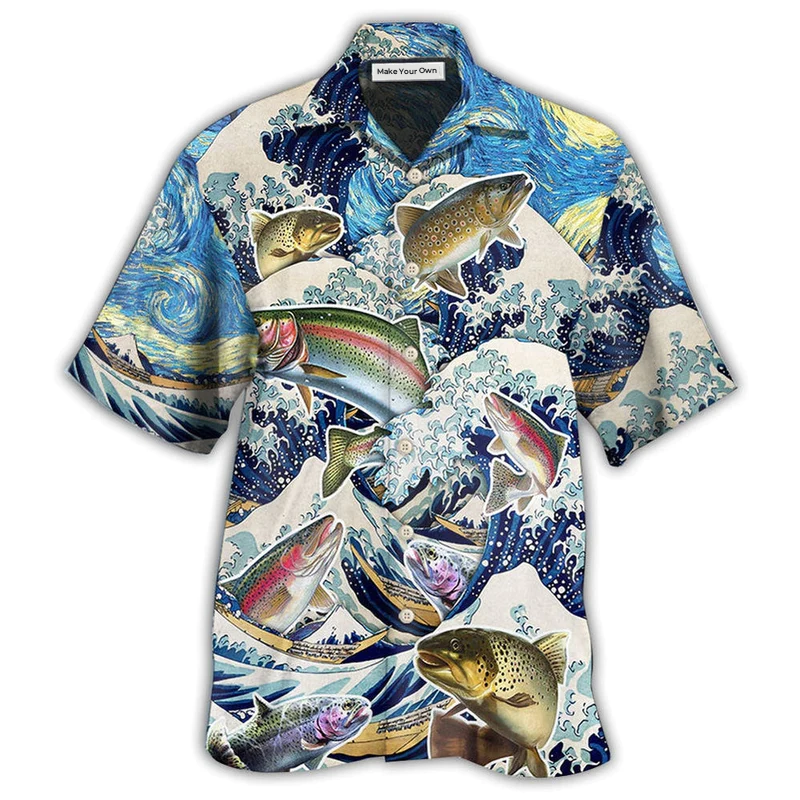 Hawaiian Shirt / Adults / S Fishing Trout Fishing Big Waves Style - Hawaiian Shirt - Reefox