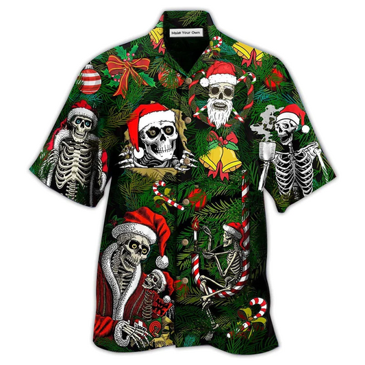 Hawaiian Shirt / Adults / S Skull Merry Xmas Happy - Hawaiian Shirt - Reefox