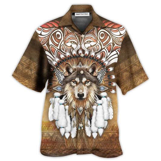 Hawaiian Shirt / Adults / S Native Feather Wolf King Style - Hawaiian Shirt - Reefox