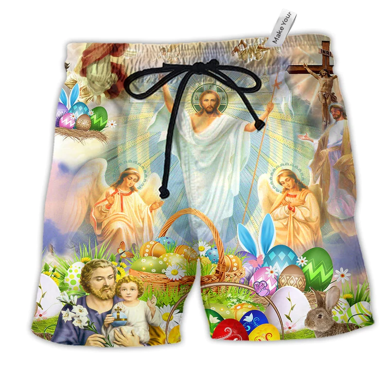 Beach Short / Adults / S Jesus Happy Easter Color - Beach Short Reefox - Owls Matrix LTD
