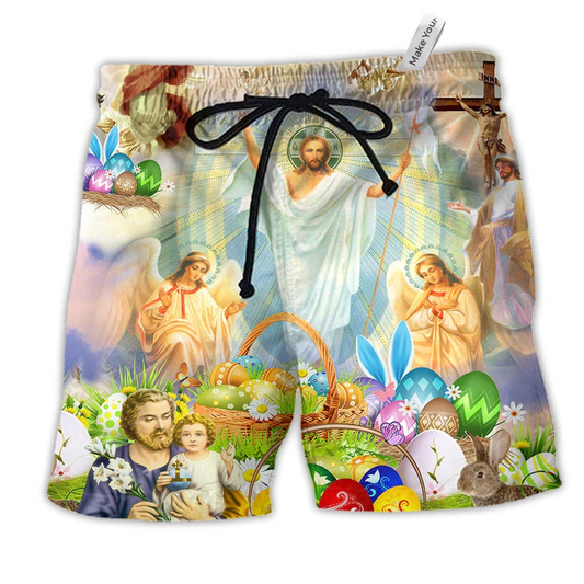 Beach Short / Adults / S Jesus Happy Easter Color - Beach Short Reefox - Owls Matrix LTD