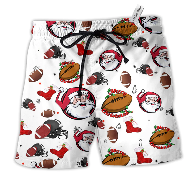 Beach Short / Adults / S American Football Merry Christmas Santa - Beach Short Reefox - Owls Matrix LTD