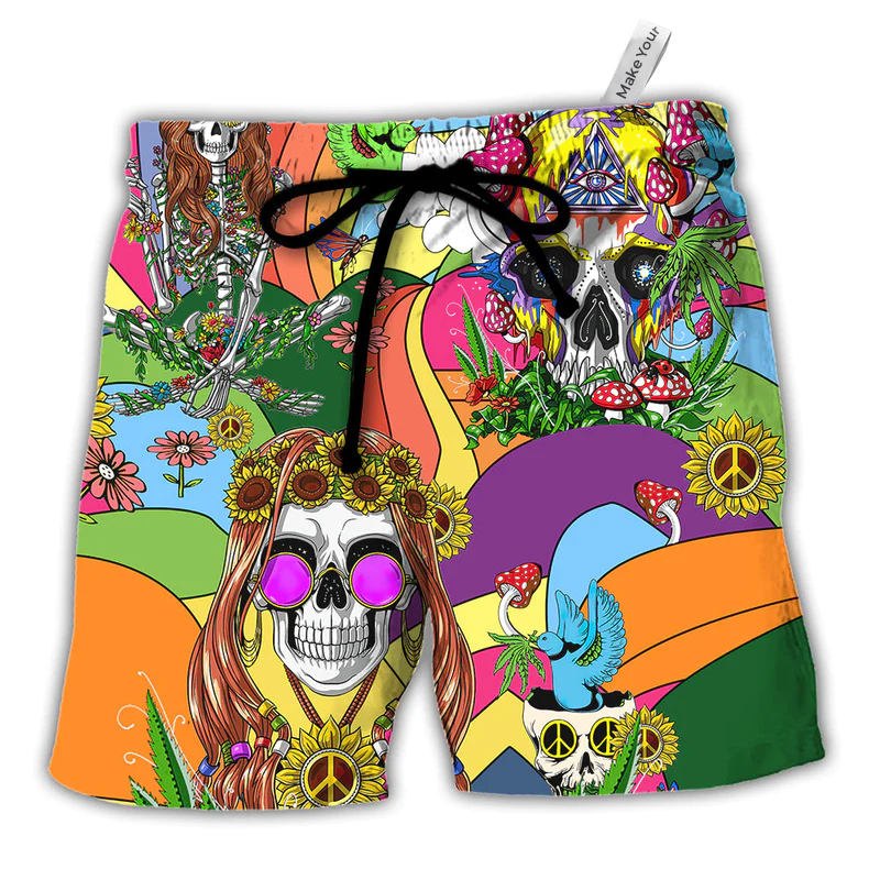 Hippie Skull Peace Life Color So Funny - Beach Short Reefox - Owls Matrix LTD