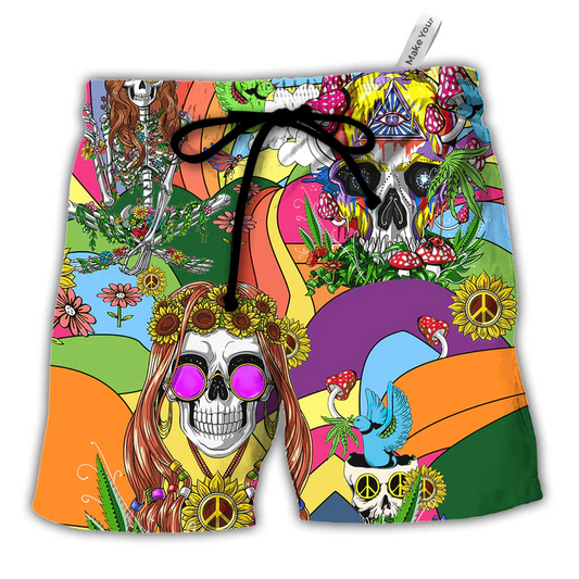 Hippie Skull Peace Life Color So Funny - Beach Short Reefox - Owls Matrix LTD