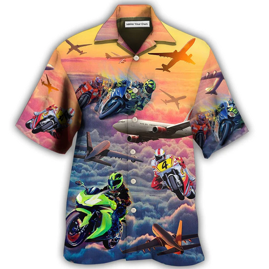 Hawaiian Shirt / Adults / S Motorcycle And Airplane Lover Dream Sky - Hawaiian Shirt - Reefox