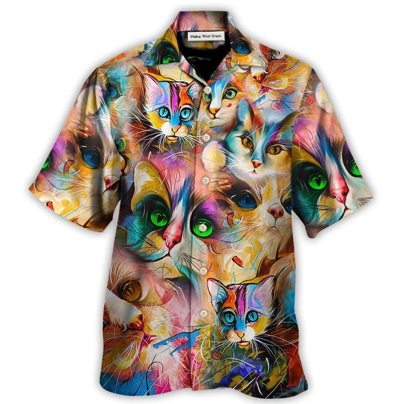 Hawaiian Shirt / Adults / S Cat Funny Art Lover Cat Colorful Mixer Style - Hawaiian Shirt - Reefox