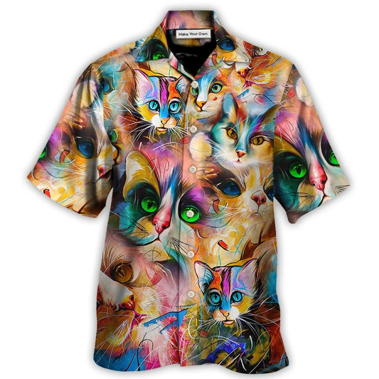Hawaiian Shirt / Adults / S Cat Funny Art Lover Cat Colorful Mixer Style - Hawaiian Shirt - Reefox