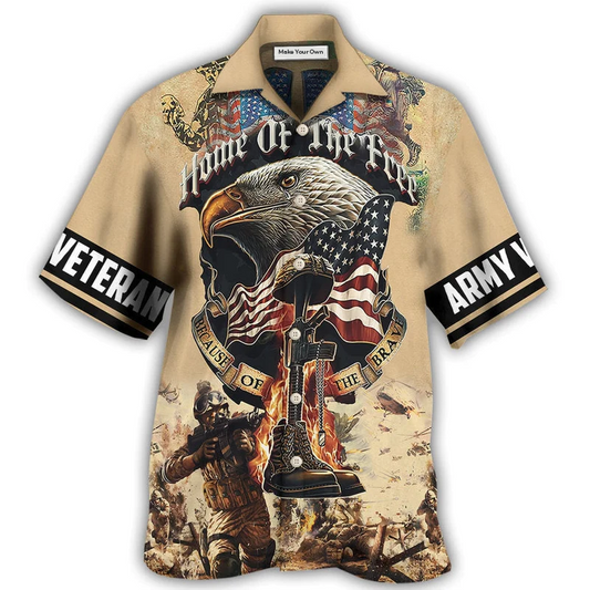 Hawaiian Shirt / Adults / S Veteran Army America Home Of The Free Because Of The Brave - Hawaiian Shirt - Reefox
