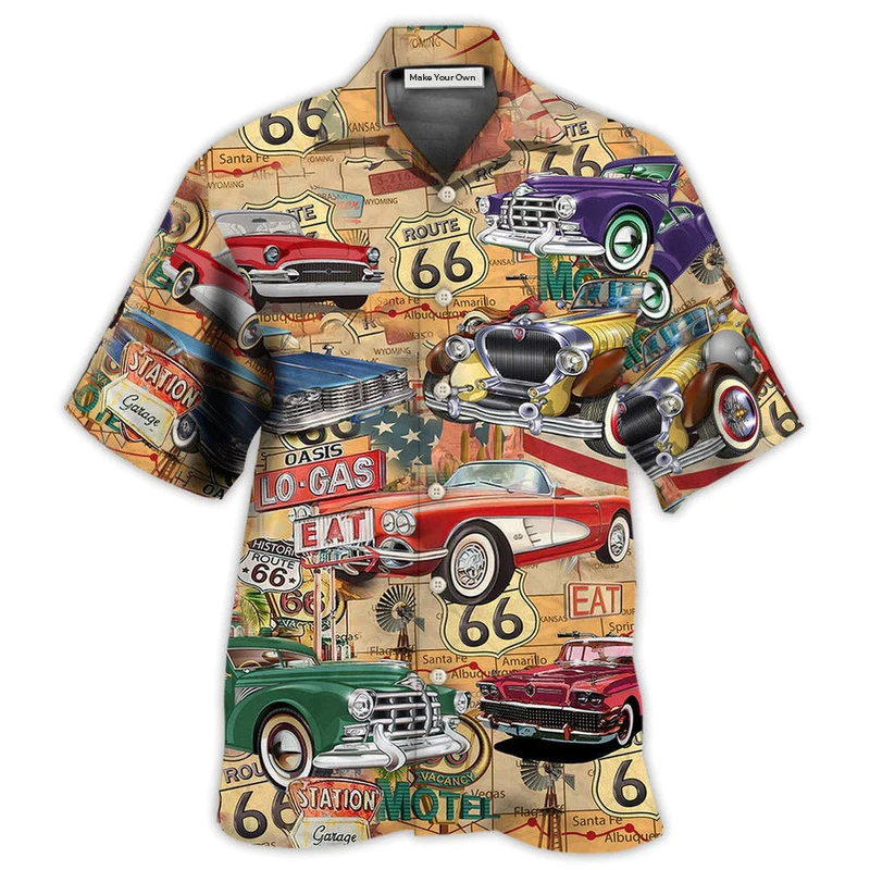 Hawaiian Shirt / Adults / S Car The Mother Road Route 66 Road Trip Vintage - Hawaiian Shirt - Reefox