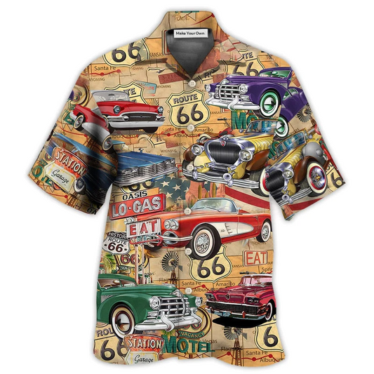 Hawaiian Shirt / Adults / S Car The Mother Road Route 66 Road Trip Vintage - Hawaiian Shirt - Reefox