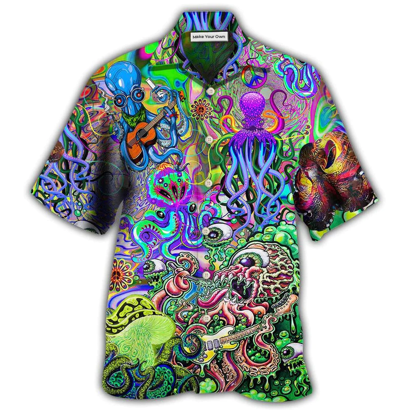 Hawaiian Shirt / Adults / S Hippie Funny Octopus Love Music Colorful Ocean - Hawaiian Shirt - Reefox