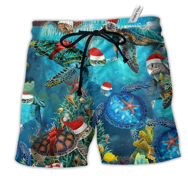 Beach Short / Adults / S Turtle Love Christmas And Ocean - Beach Short Reefox - Owls Matrix LTD