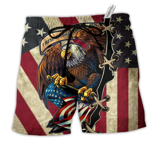 Beach Short / Adults / S America Eagle Fly Flag - Beach Short Reefox - Owls Matrix LTD