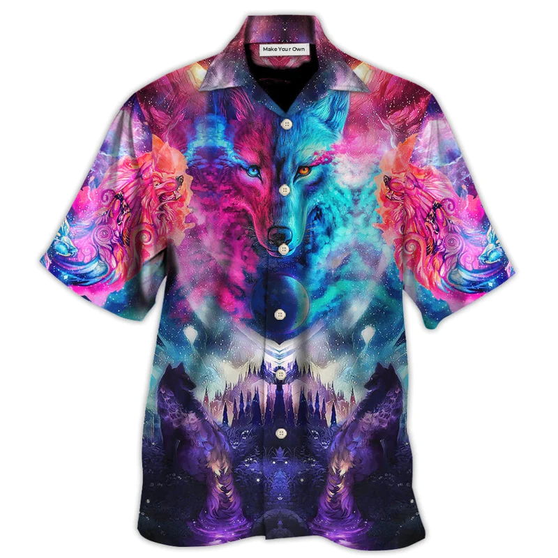 Hawaiian Shirt / Adults / S Wolf Colorful Loves Over Night - Hawaiian Shirt - Reefox