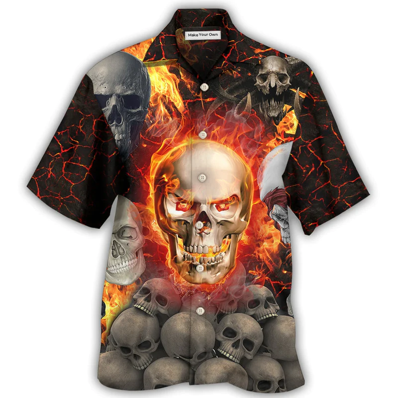 Hawaiian Shirt / Adults / S Skull Lava On Fire - Hawaiian Shirt - Reefox