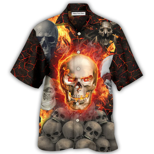 Hawaiian Shirt / Adults / S Skull Lava On Fire - Hawaiian Shirt - Reefox