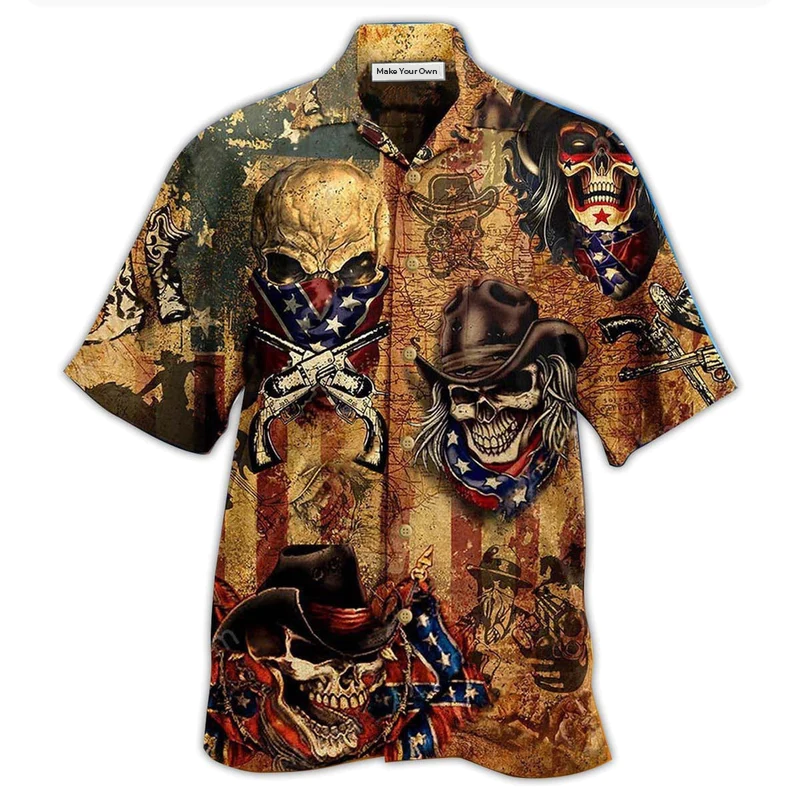Hawaiian Shirt / Adults / S Cowboy Skull America Vintage Style - Hawaiian Shirt - Reefox