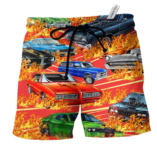 Beach Short / Adults / S Car On Fire Amazing Style - Beach Short Reefox - Owls Matrix LTD