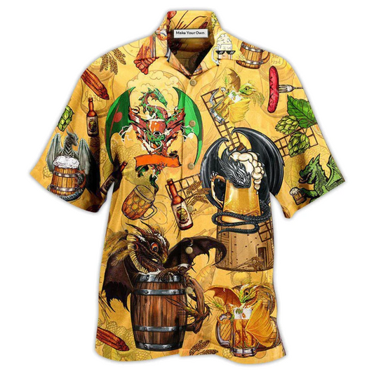 Hawaiian Shirt / Adults / S Dragon Drunkgon Loves Beer - Hawaiian Shirt - Reefox