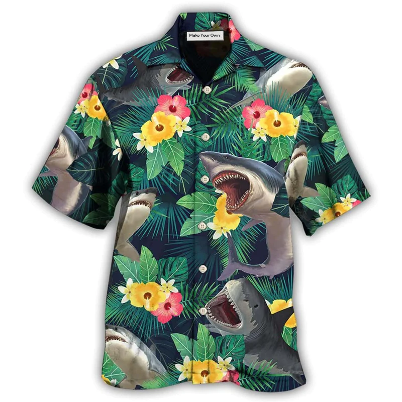 Hawaiian Shirt / Adults / S Shark Tropical Summer Vibes - Hawaiian Shirt - Reefox