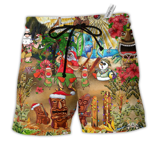Beach Short / Adults / S Christmas Mele Kalikimaka From Hawaii Tiki - Beach Short Reefox - Owls Matrix LTD