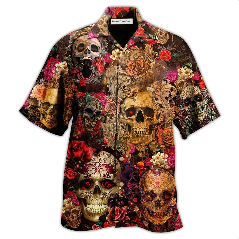 Hawaiian Shirt / Adults / S Skull Day Of The Dead Floral - Hawaiian Shirt - Reefox