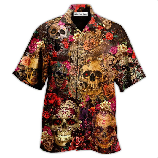 Hawaiian Shirt / Adults / S Skull Day Of The Dead Floral - Hawaiian Shirt - Reefox
