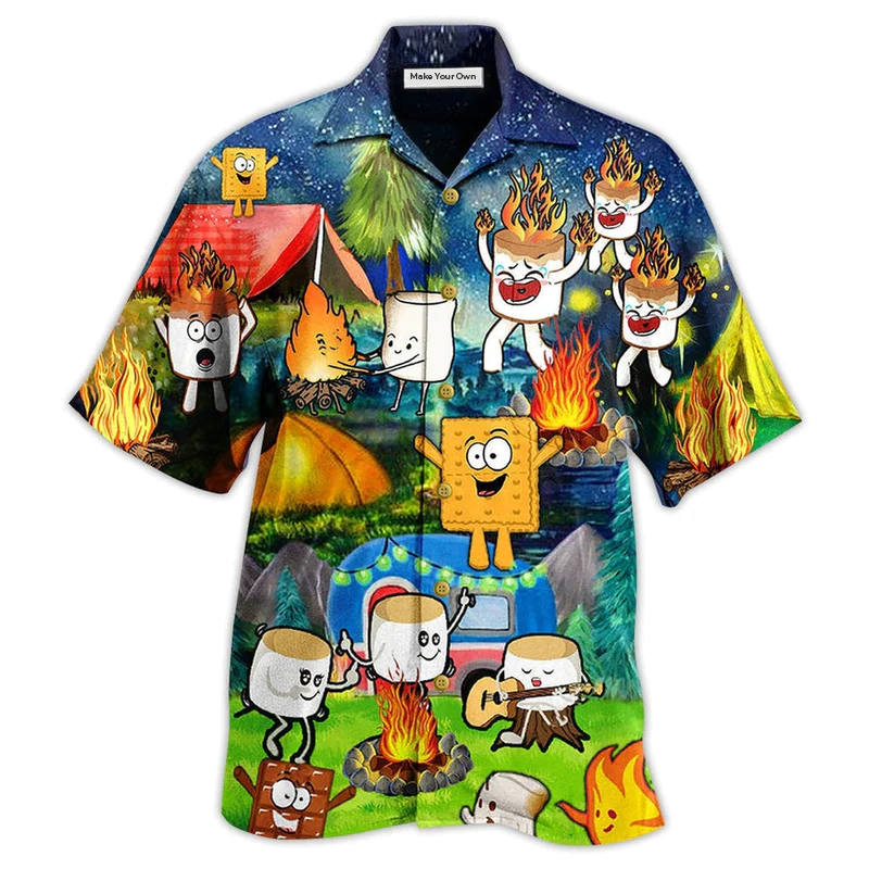 Hawaiian Shirt / Adults / S Camping Chocolate Marshmallow Fire - Hawaiian Shirt - Reefox