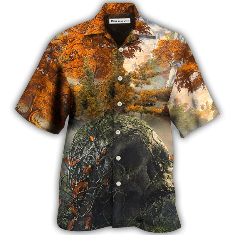 Hawaiian Shirt / Adults / S Skull Into The Forest I Go Hiking Lover Camping - Hawaiian Shirt - Reefox