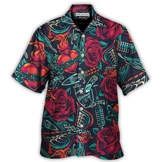 Hawaiian Shirt / Adults / S Tattoo Red Rose Heart - Hawaiian Shirt - Reefox