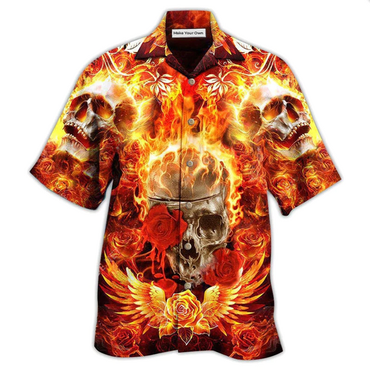 Hawaiian Shirt / Adults / S Skull Flaming Rose - Hawaiian Shirt - Reefox